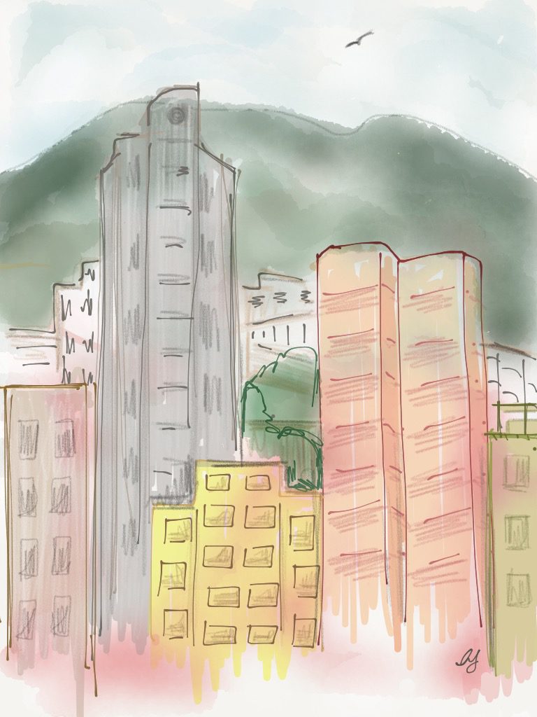 View of dawn in Happy Valley, from our living room window Illustration